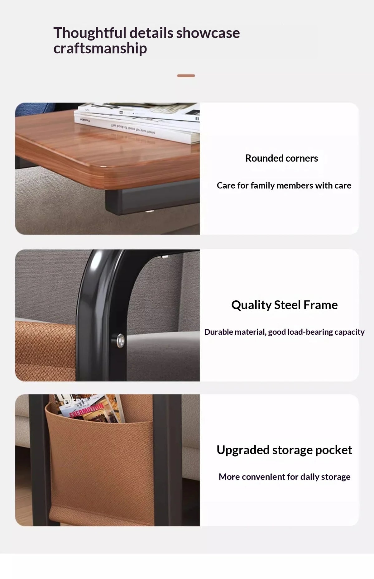 Mobile Coffee Side Table, Height Adjustable
