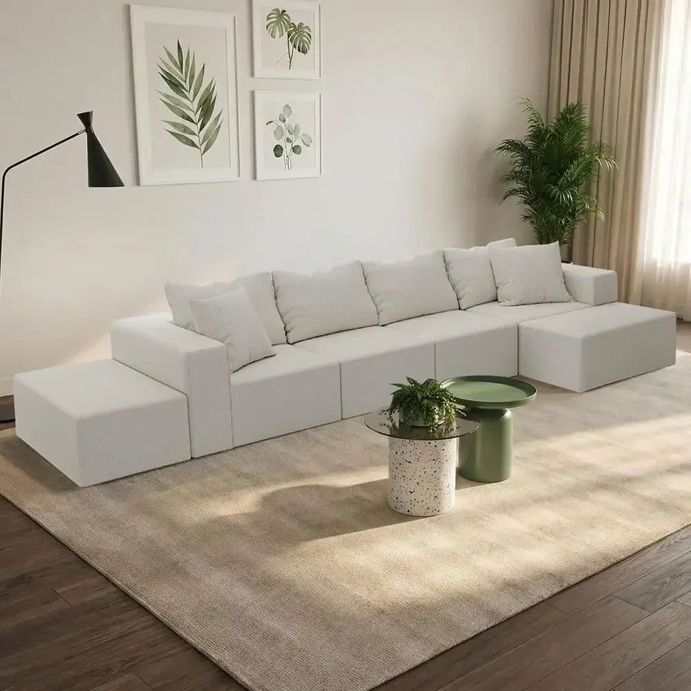 170in Cloud Chenille L-Shaped Sofa (Beige)
