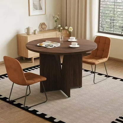 Round Walnut Dining Table Set for 4