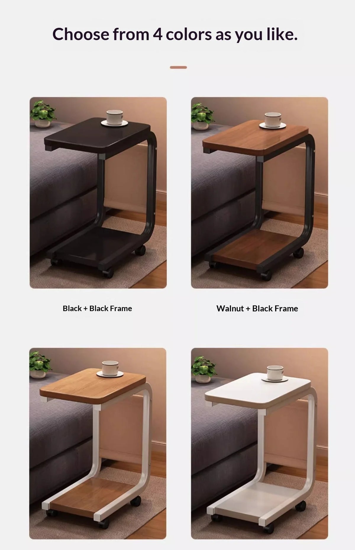 Mobile Coffee Side Table, Height Adjustable