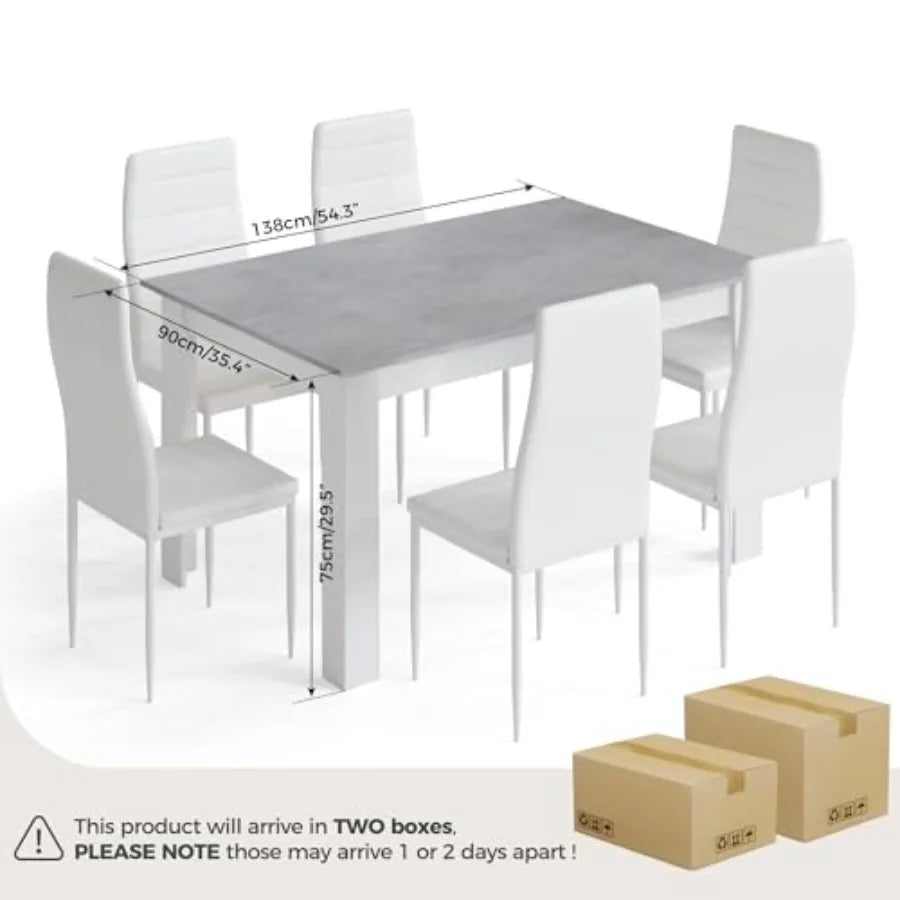 7-Piece Dining Set for 6, Faux Leather Chairs