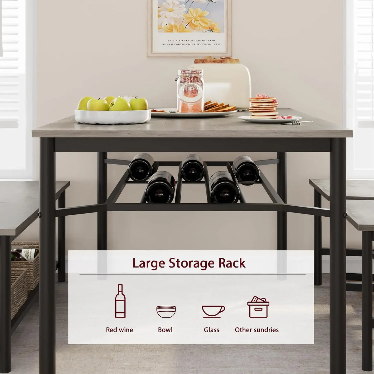 Dining Table Set for 4 with Bench & Storage