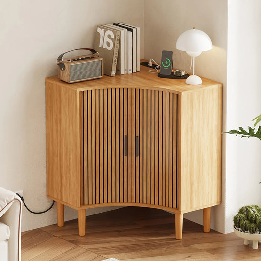 Fluted Corner Cabinet with Charging Station