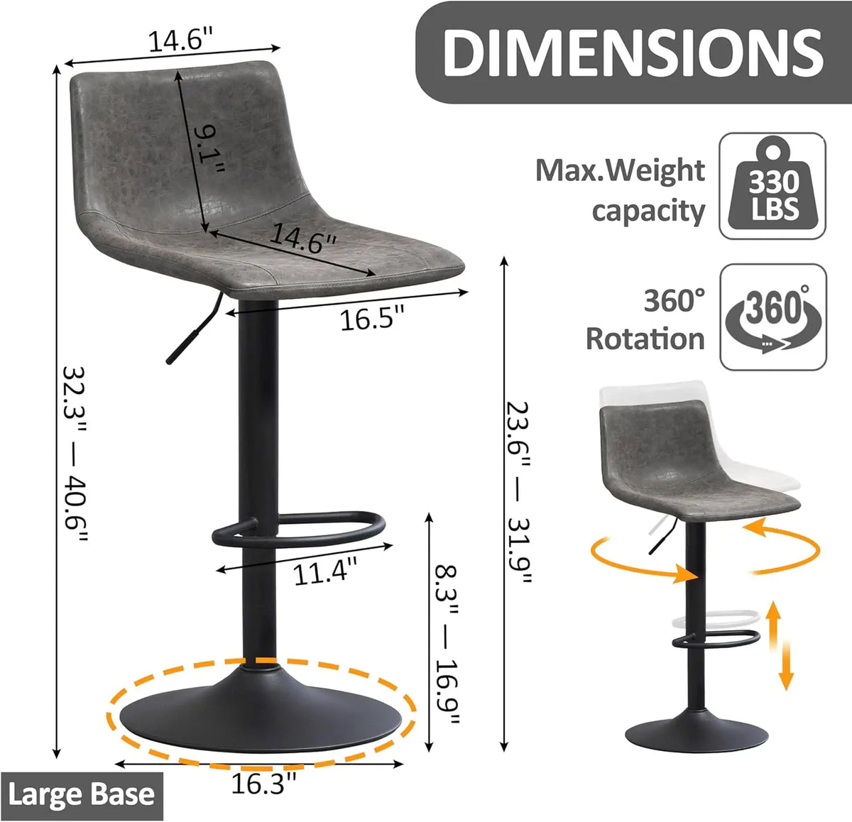 Swivel Counter Height Bar Stools, Set of 2