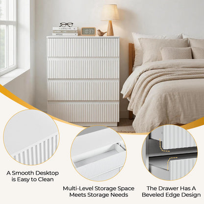 White Fluted 4-Drawer Dresser