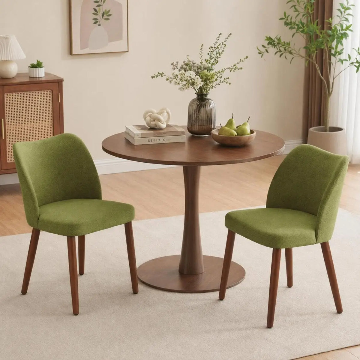 Dining Chairs Set of 2 – Linen Upholstered, Ergonomic Back & Rubberwood Legs