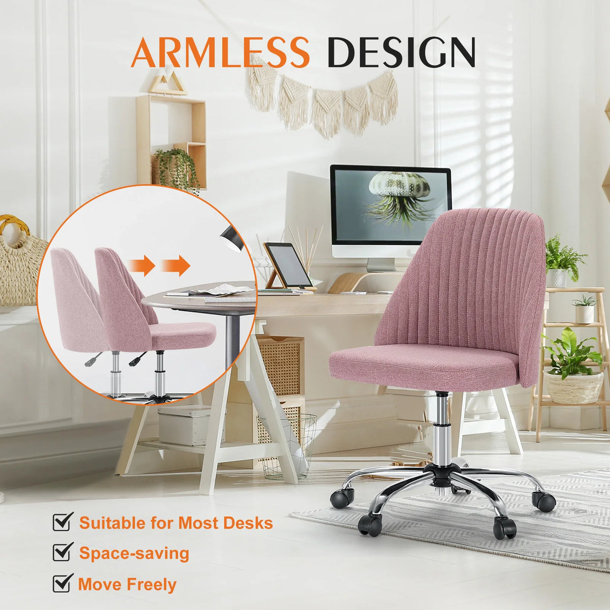 JHK Armless Vanity Swivel Desk Chair