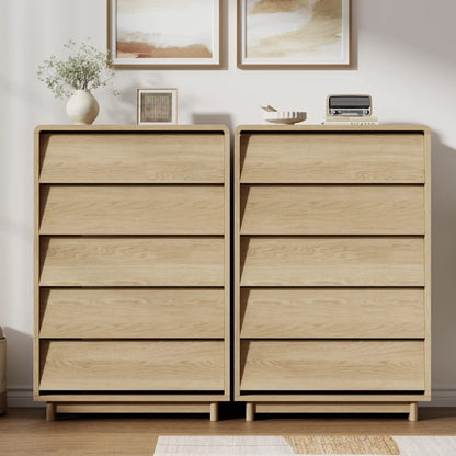 5-Drawer Tall Wood Dresser, Curved Edge