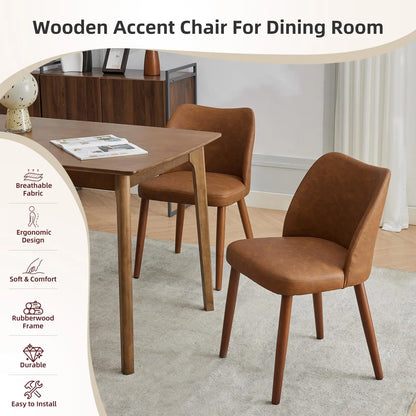 Dining Chairs Set of 2 – Linen Upholstered, Ergonomic Back & Rubberwood Legs