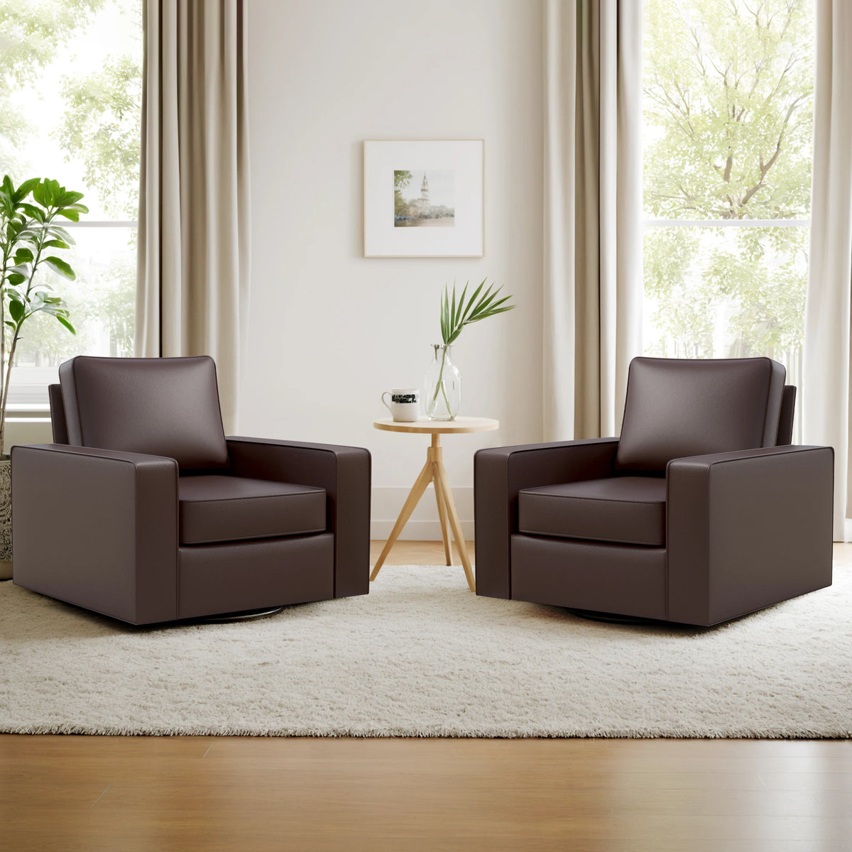 KERDOM 360° Swivel Accent Chair, PU Leather