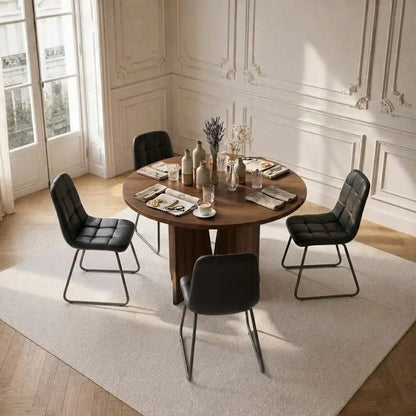 Round Walnut Dining Table Set for 4