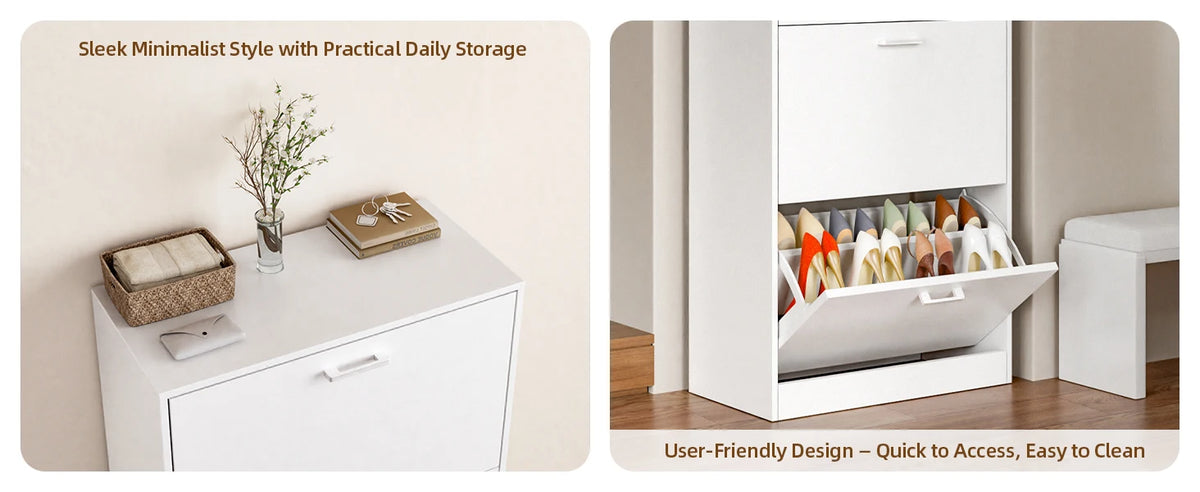 Slim Shoe Cabinet with Flip Drawers