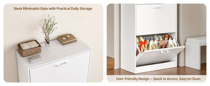 Slim Shoe Cabinet with Flip Drawers
