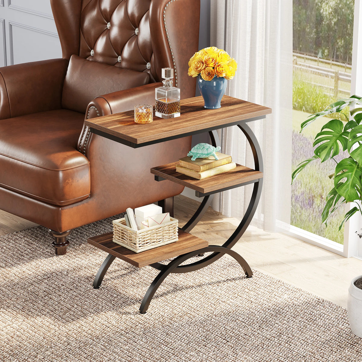 Tribesigns C-Shaped Industrial End Table