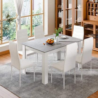7-Piece Dining Set for 6, Faux Leather Chairs