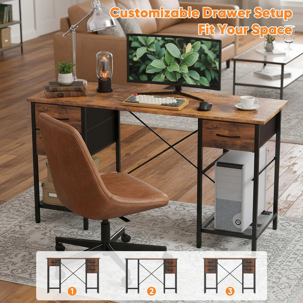 JHK 55" Computer Desk with 4 Drawers