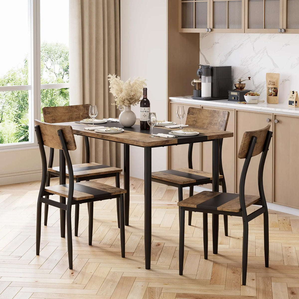 Dining Table Set for 4 with Chairs, Two-Tone