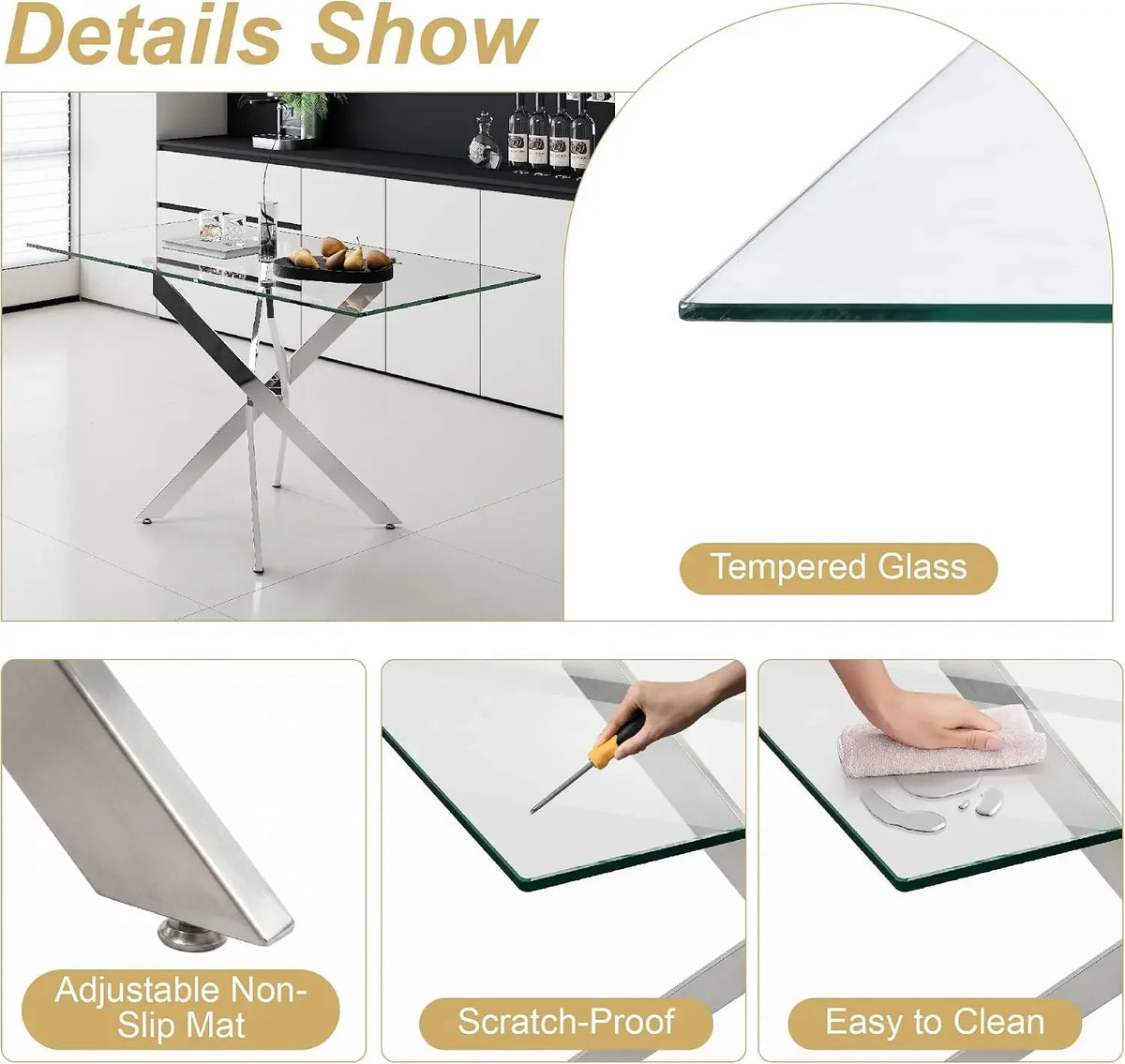 5-Piece Glass Dining Table Set for 4
