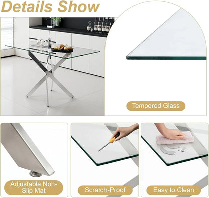 5-Piece Glass Dining Table Set for 4