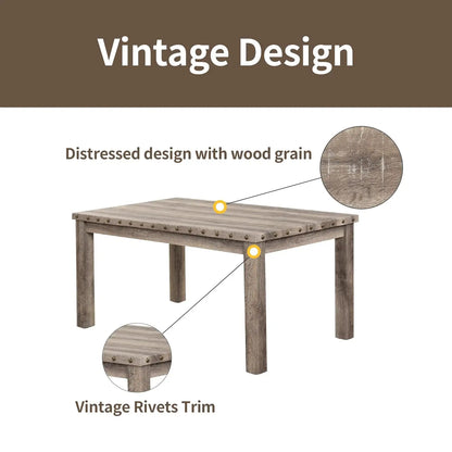 Farmhouse Dining Set for 4, 60" Table