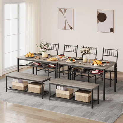 Dining Table Set for 4 with Bench & Storage