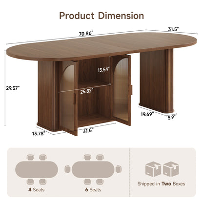 70" Oval Dining Table with LED & Storage