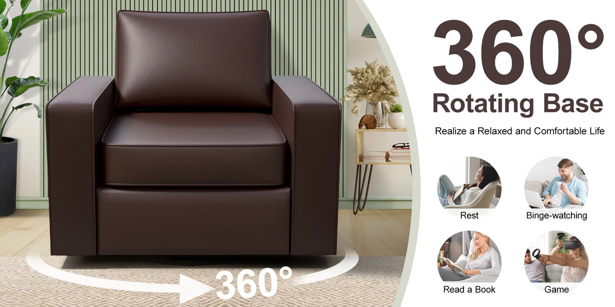KERDOM 360° Swivel Accent Chair, PU Leather