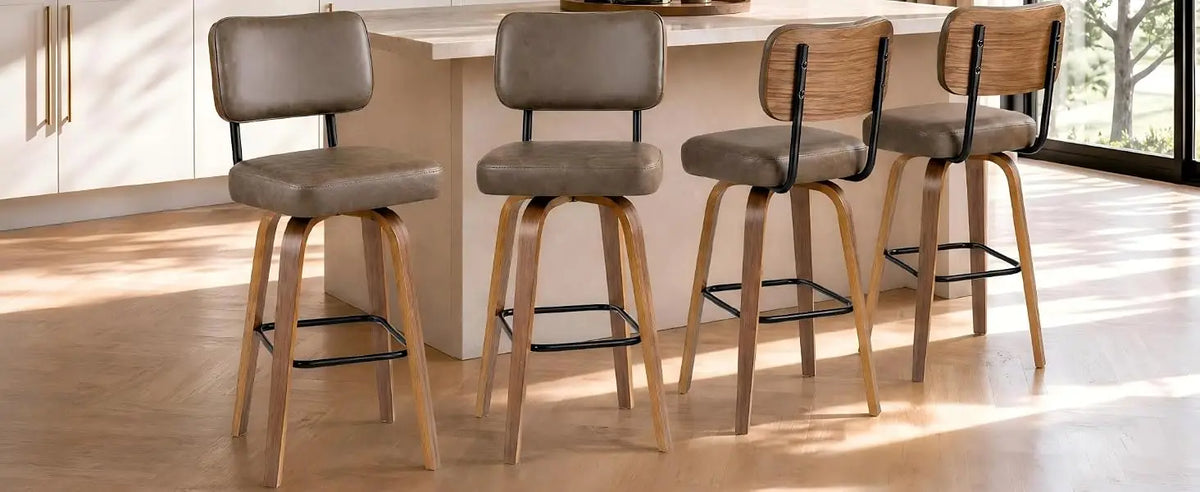 Faux Leather Swivel Bar Stools, Set of 3