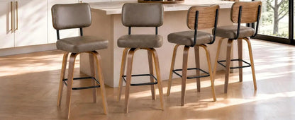 Faux Leather Swivel Bar Stools, Set of 3