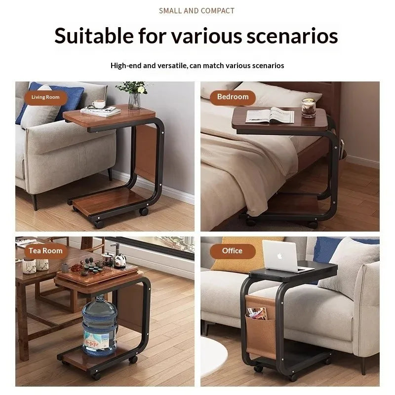 Mobile Coffee Side Table, Height Adjustable