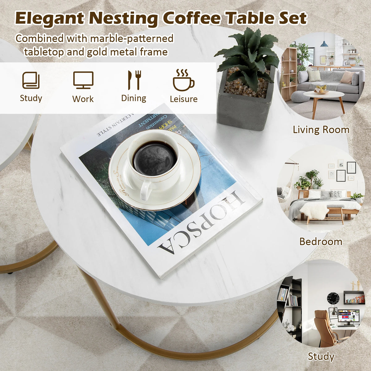 Marble Nesting Coffee Tables, Set of 2