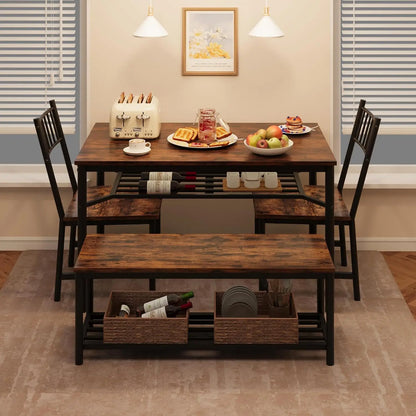 Dining Table Set for 4 with Bench & Storage