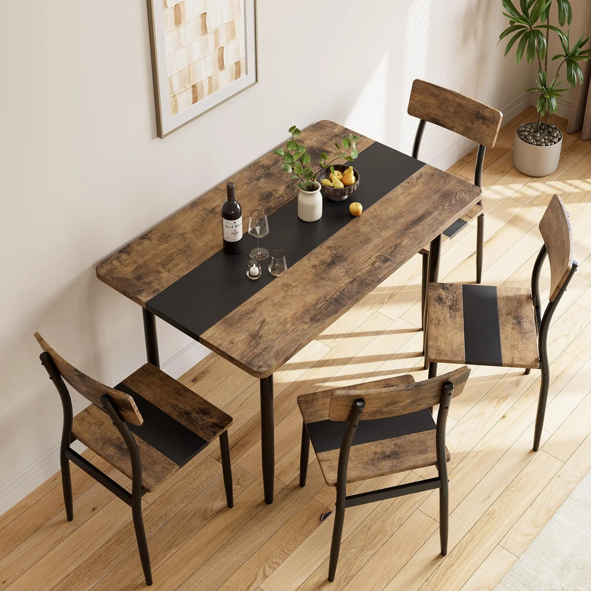 Dining Table Set for 4 with Chairs, Two-Tone