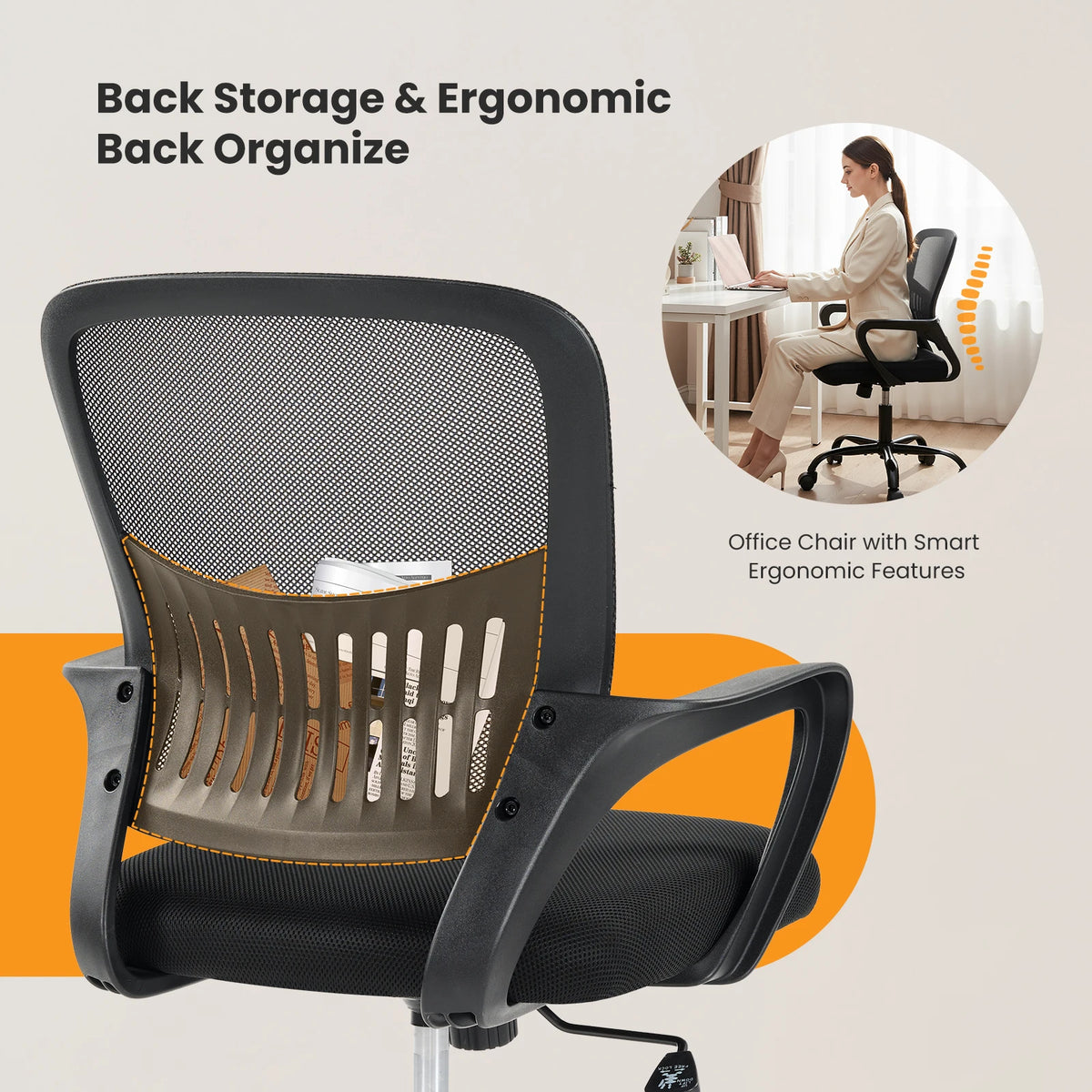 MCQ Ergonomic Office Chair, Mid Back