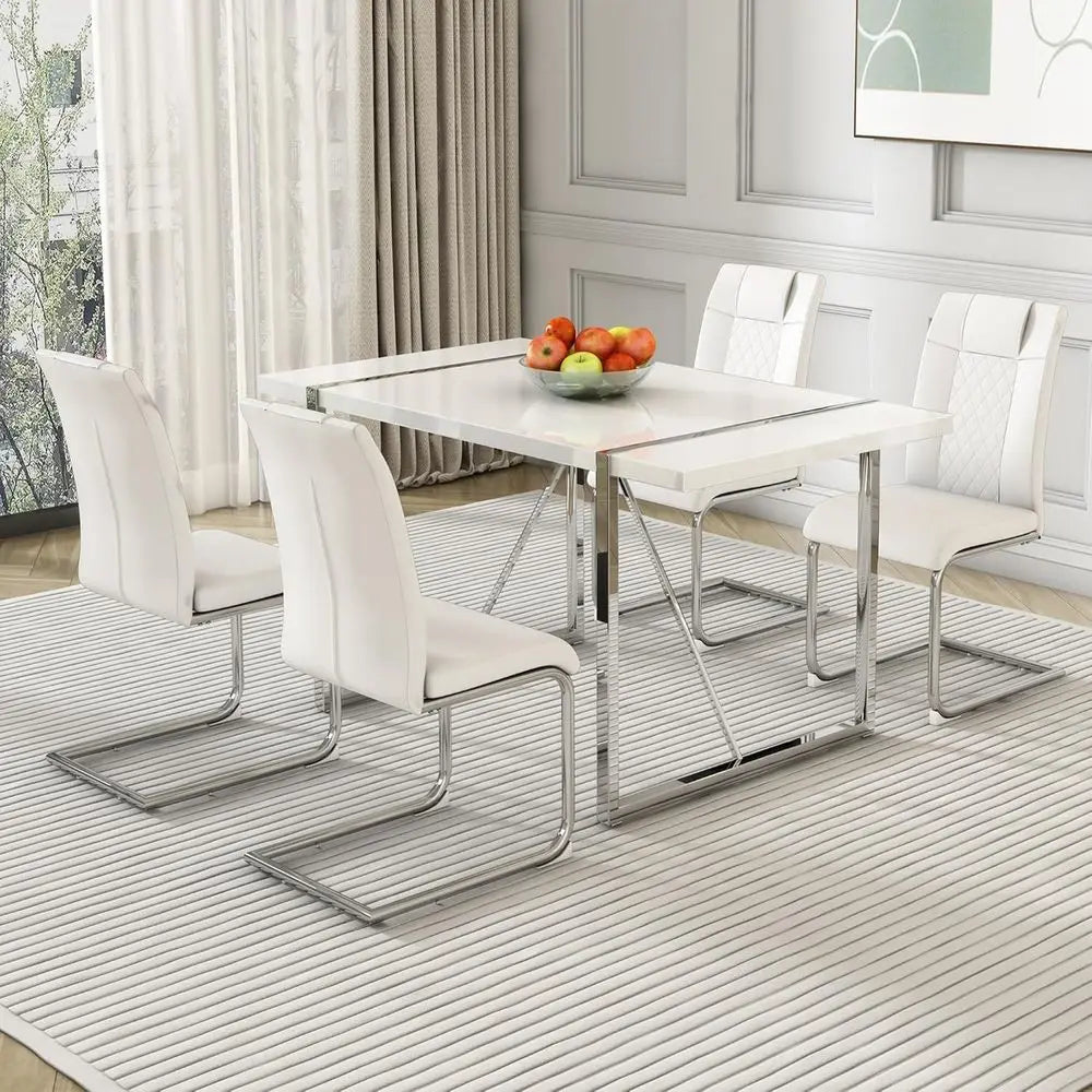 White Dining Table Set for 4, 55"