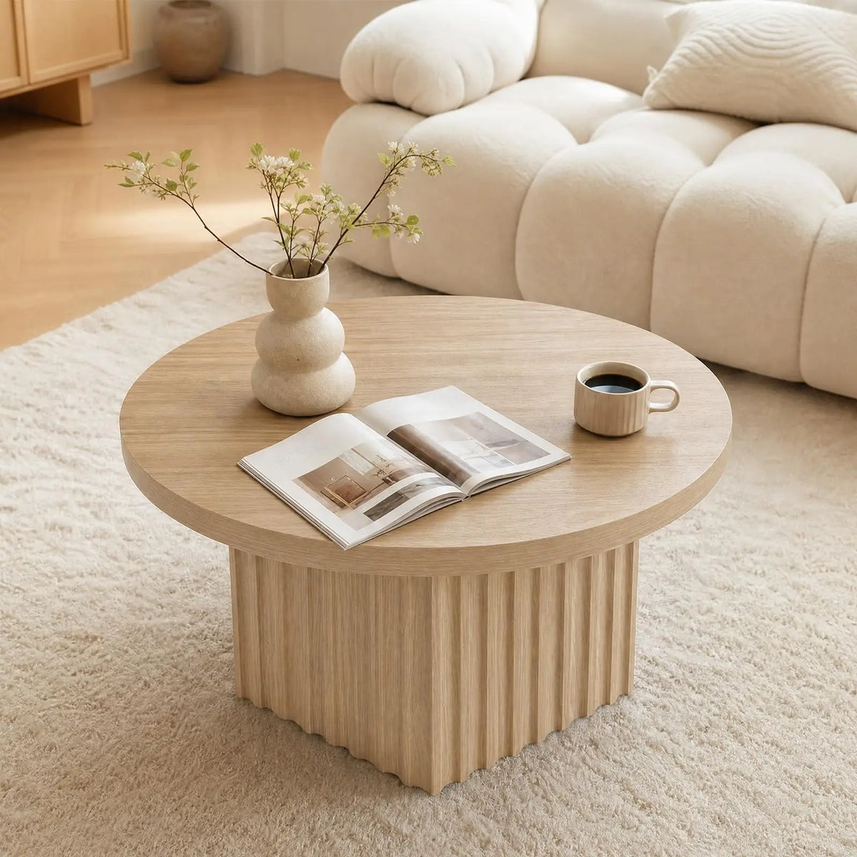 Fluted Drum Coffee Table, 31.5" Round