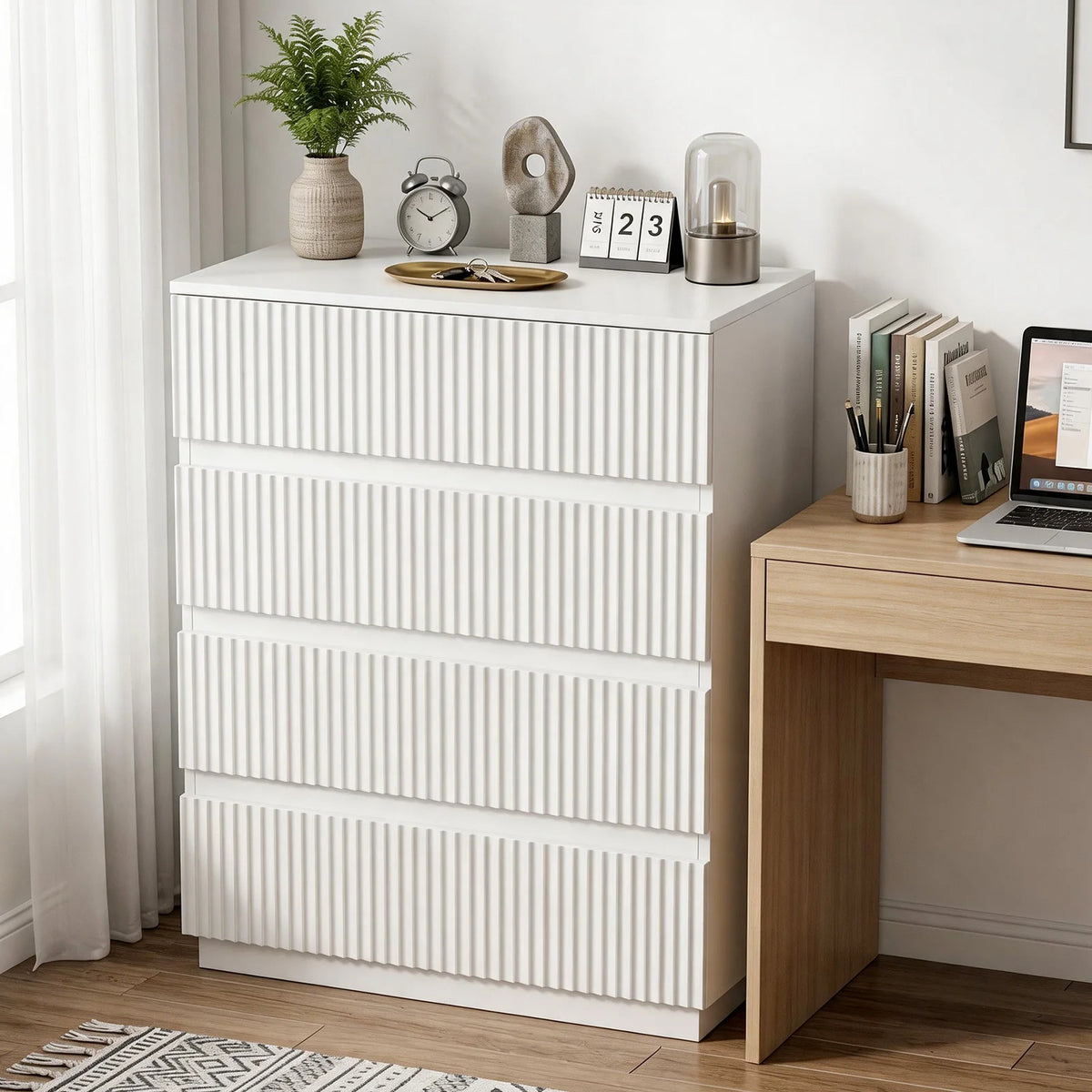 White Fluted 4-Drawer Dresser