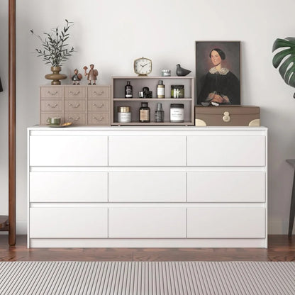 White 9-Drawer Long Dresser