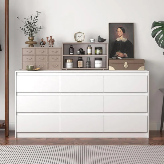White 9-Drawer Long Dresser