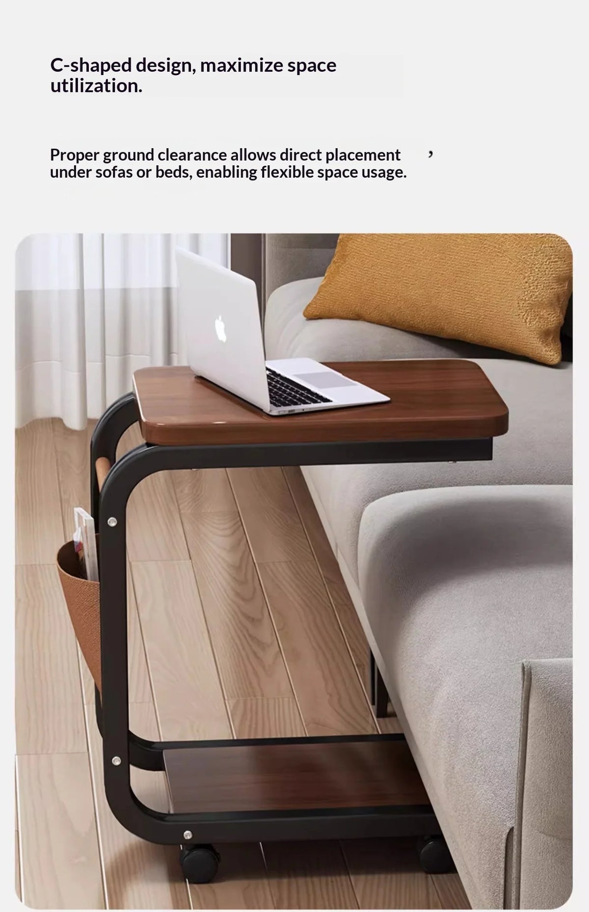 Mobile Coffee Side Table, Height Adjustable
