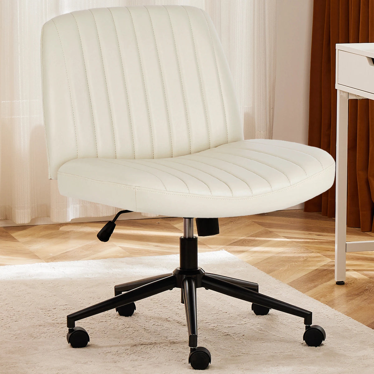 JHK Armless Swivel Office Chair, PU Leather