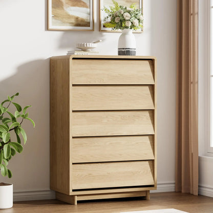 5-Drawer Tall Wood Dresser, Curved Edge