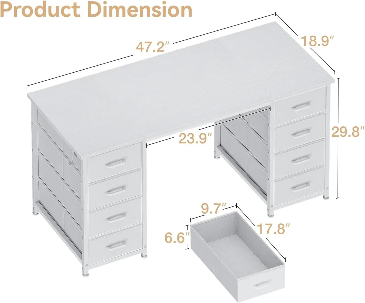 48" Computer Desk with 8 Fabric Drawers