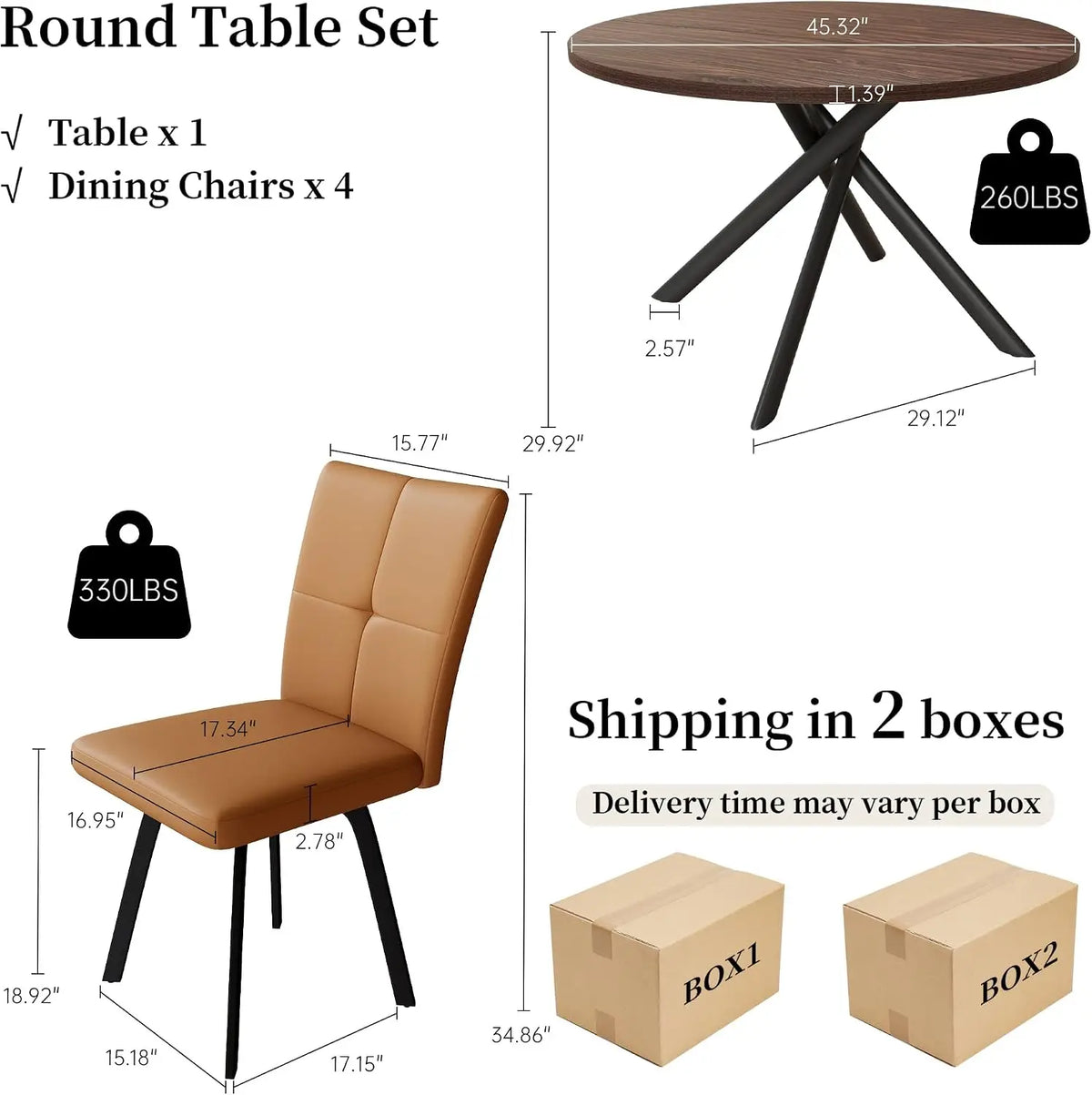 45.3" Round Dining Table Set for 4