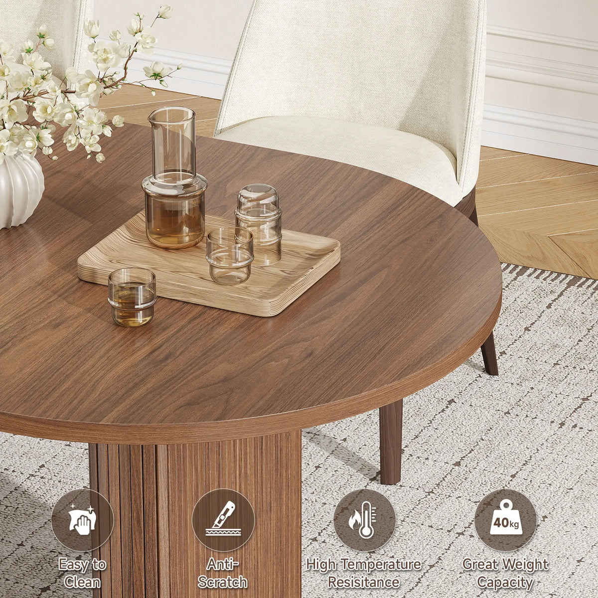 70" Oval Dining Table with LED & Storage