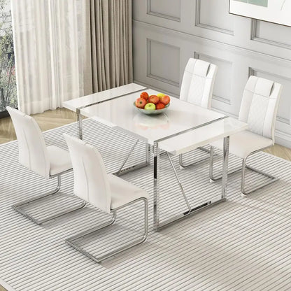 White Dining Table Set for 4, 55"