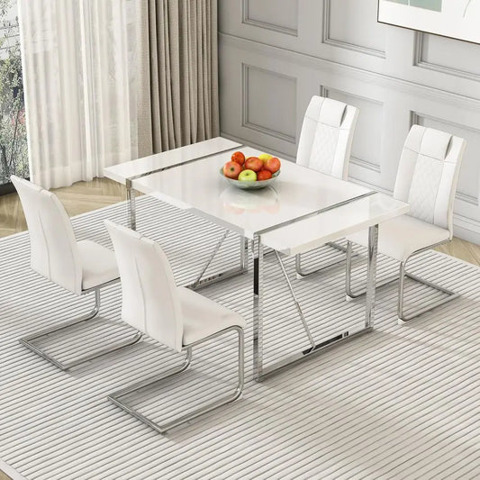 White Dining Table Set for 4, 55"