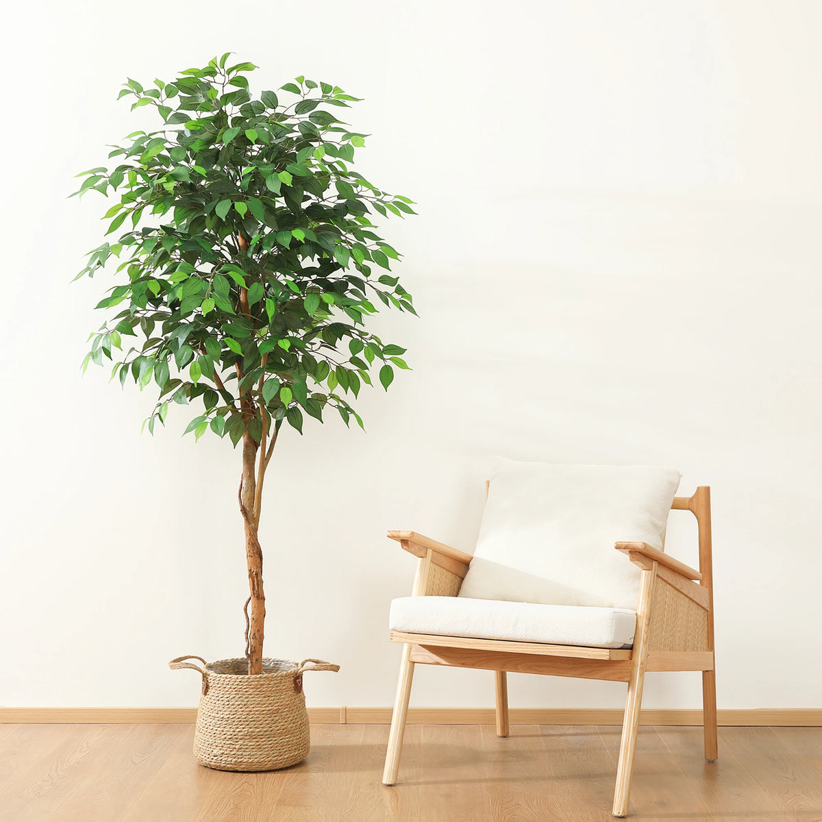 Artificial Ficus Tree | Fake Potted Plant with Natural Wood Trunk