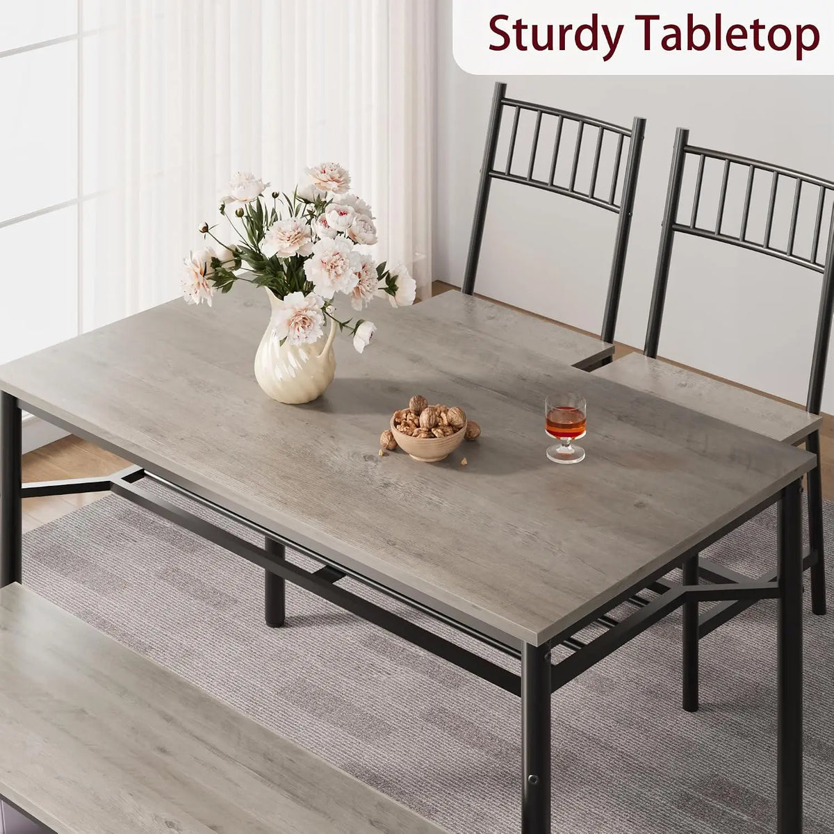 Dining Table Set for 4 with Bench & Storage