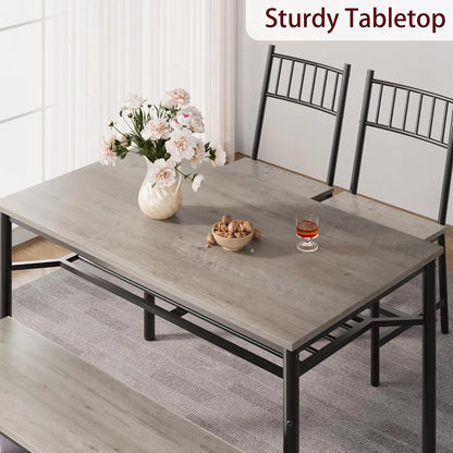 Dining Table Set for 4 with Bench & Storage